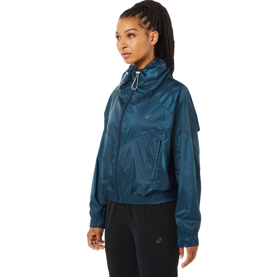 Blue Asics WOMEN FULL ZIP WOVEN JACKET