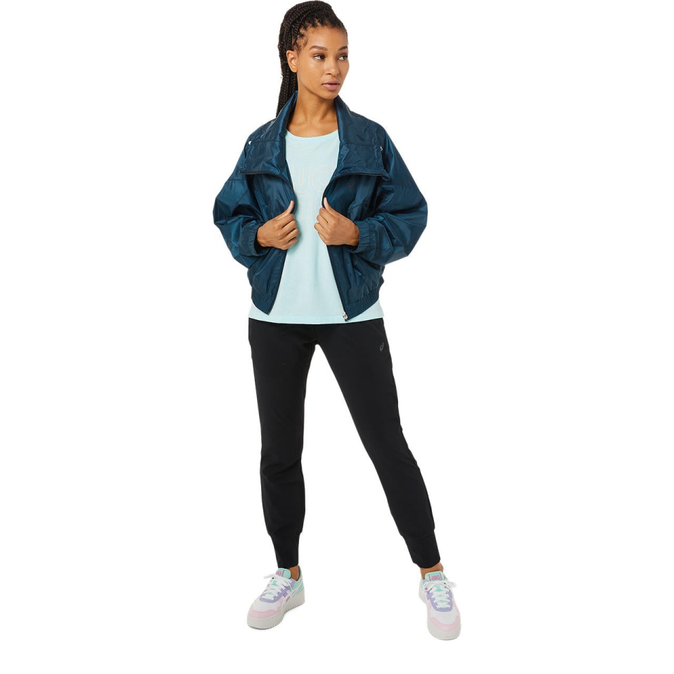 Blue Asics WOMEN FULL ZIP WOVEN JACKET