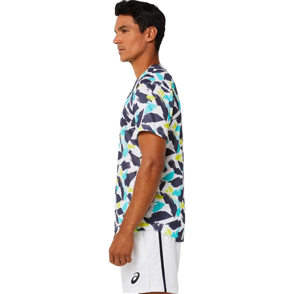 White Asics MEN MATCH GRAPHIC SS TOP