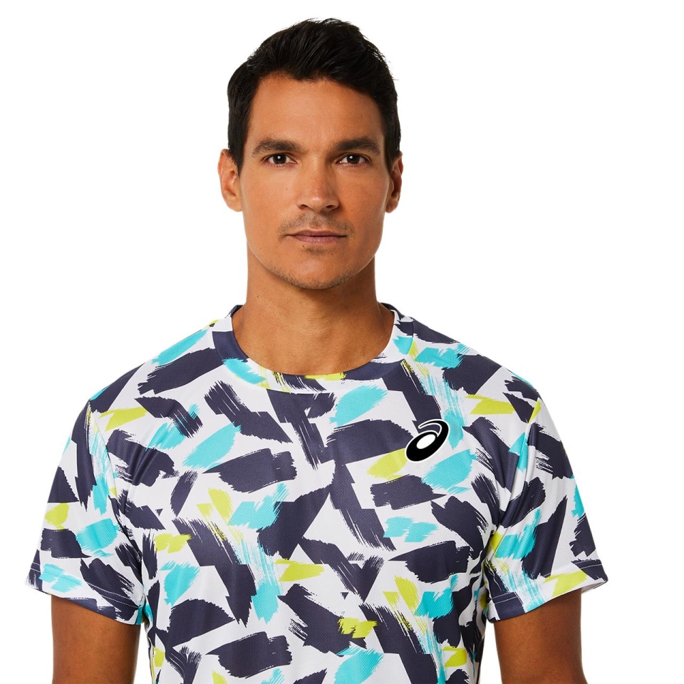 White Asics MEN MATCH GRAPHIC SS TOP