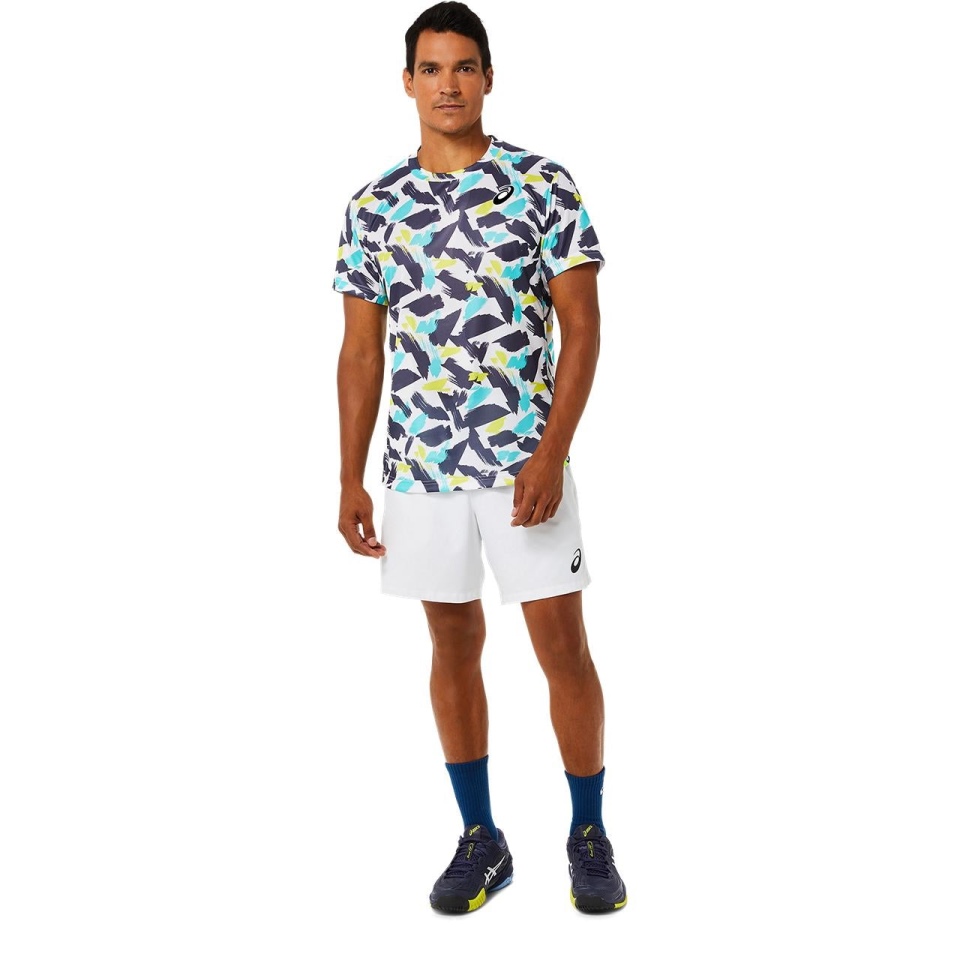 White Asics MEN MATCH GRAPHIC SS TOP