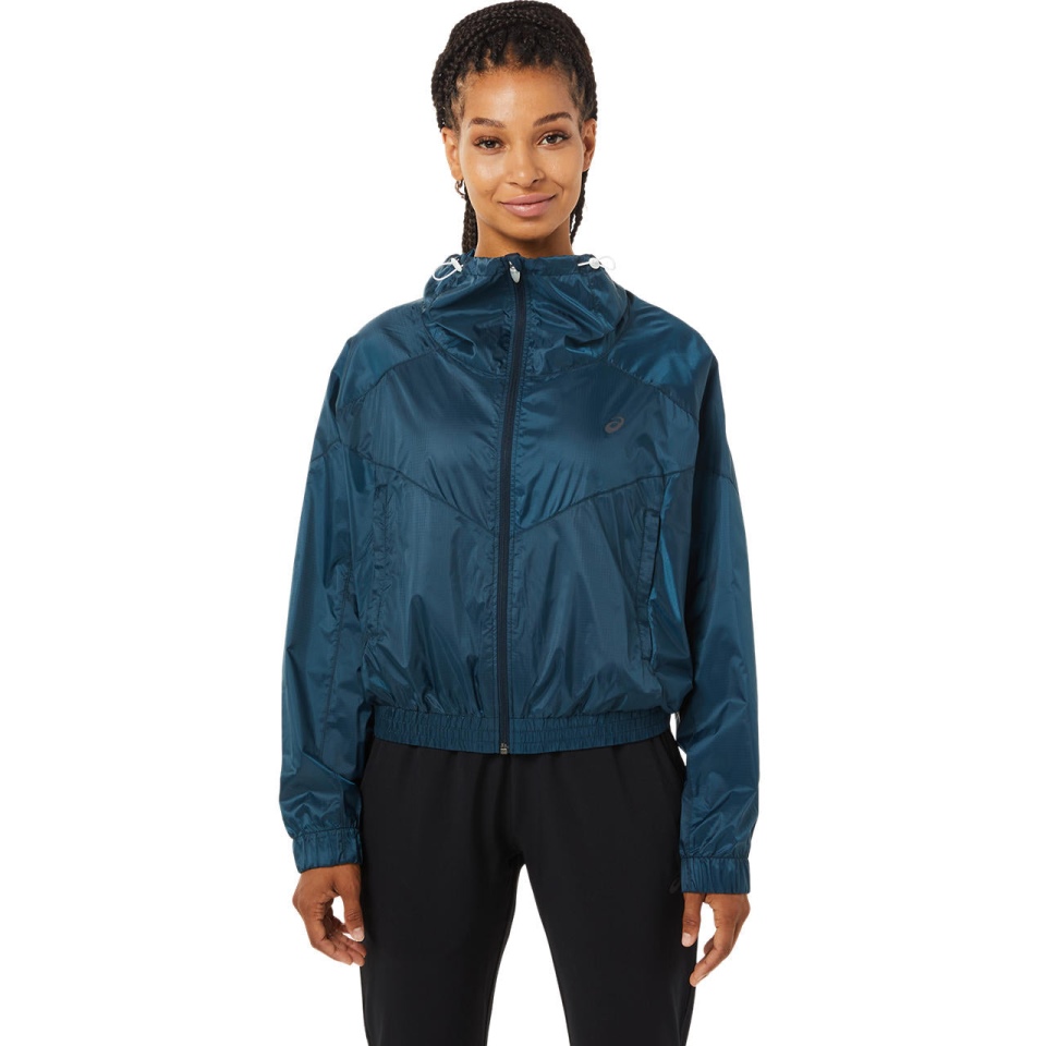 Blue Asics WOMEN FULL ZIP WOVEN JACKET